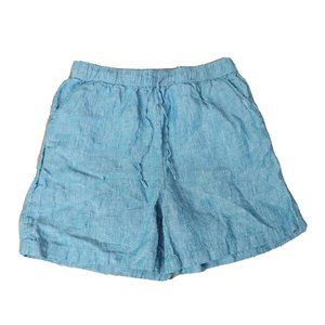 Tahari Men's M Teal Heather Shorts 100% Linen Elastic Waist Slit Pockets Beachy